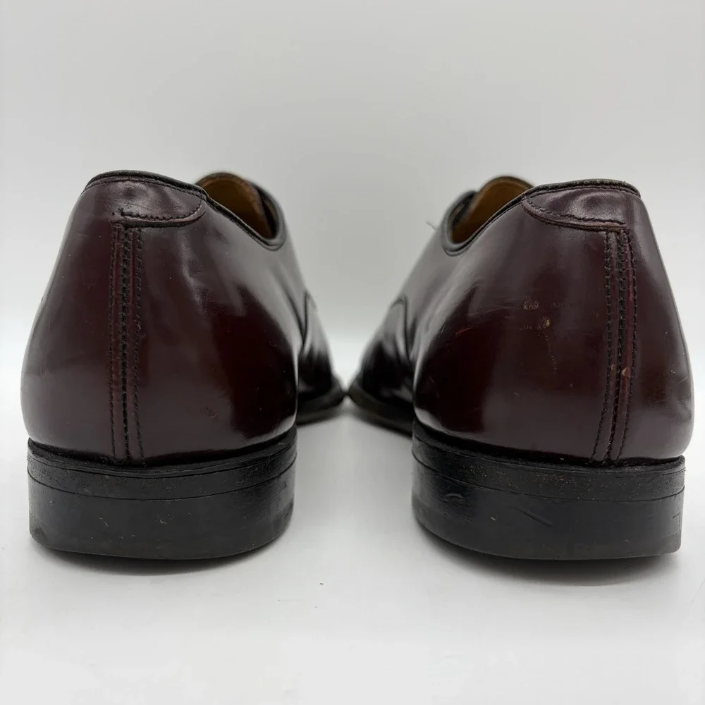 Vtg Johnston & Murphy Mens 10 Shoes Aristocraft Oxford Burgundy Leather Cap USA